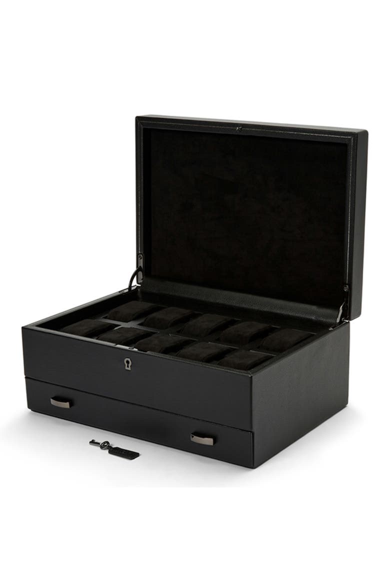British Racing 10 Piece Watch Box with Drawer, Alternate, color, Black