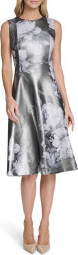Calvin Klein Foil Floral A-Line Dress