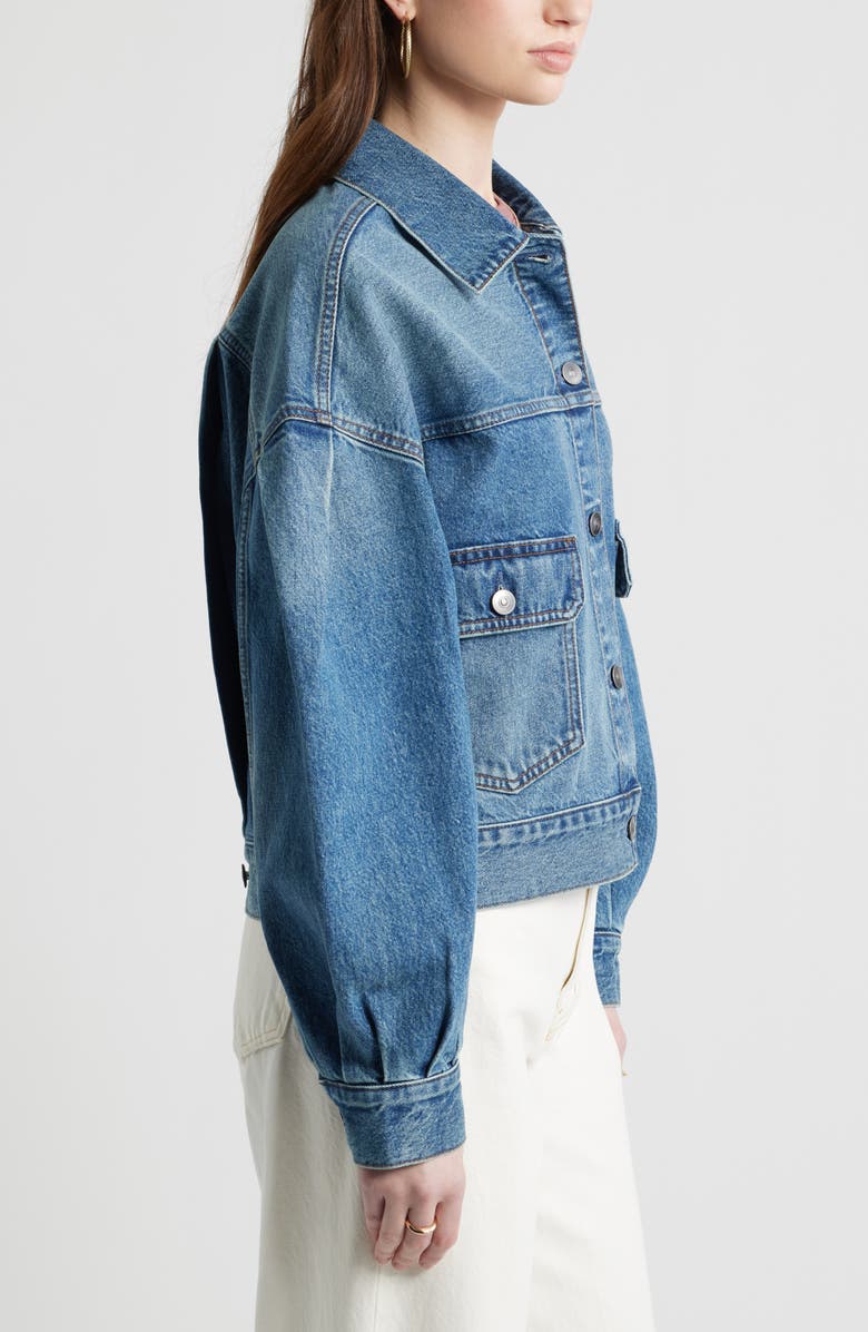 Treasure & Bond Puff Sleeve Denim Jacket, Alternate, color, Mid Indigo Wash