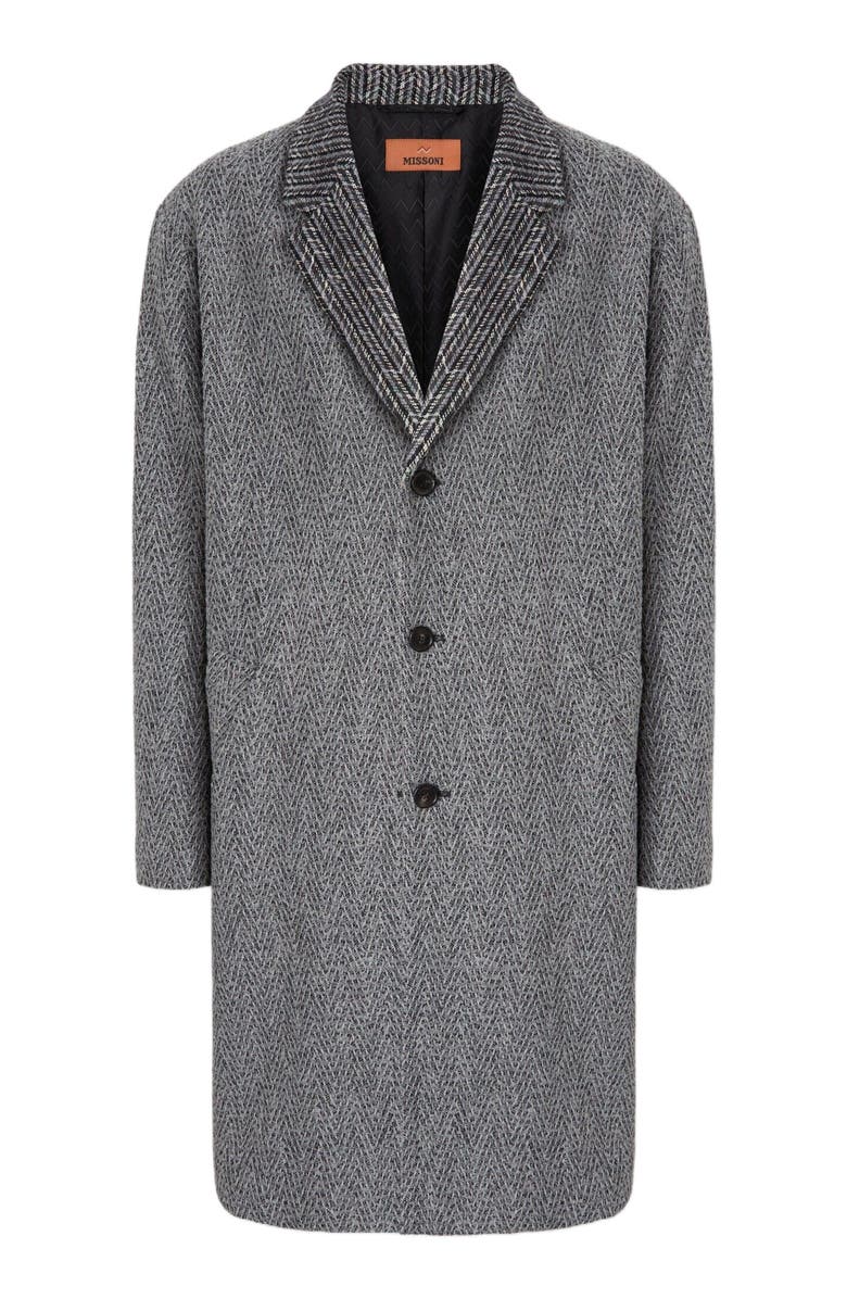 Missoni Wool Cloth Coat With Chevron Pattern, Alternate, color, Grey