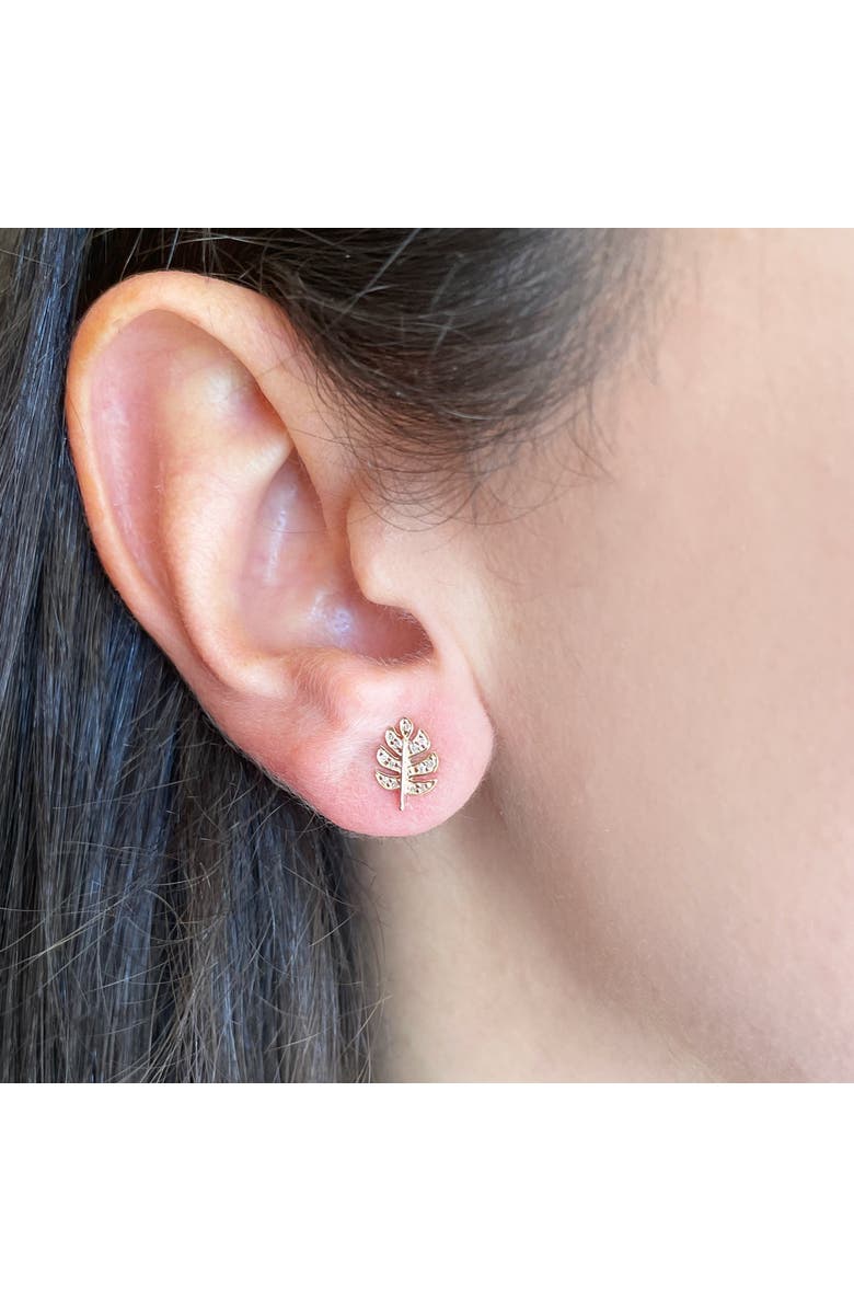 The Lovery Fine Jewelry Diamond Leaf Stud Earrings, Alternate, color, Yellow Gold