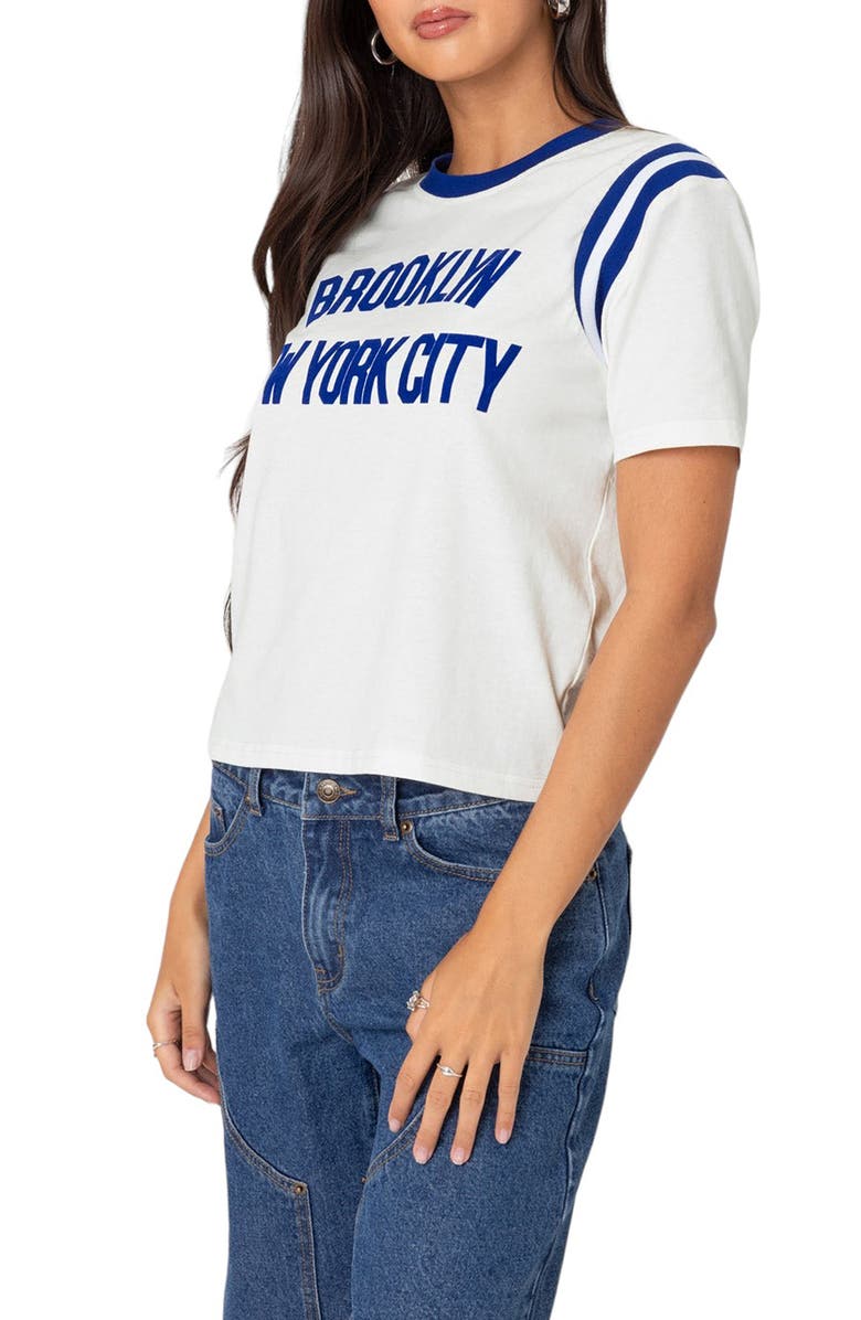 EDIKTED New Yorker Stretch Jersey Graphic T-Shirt, Alternate, color, White