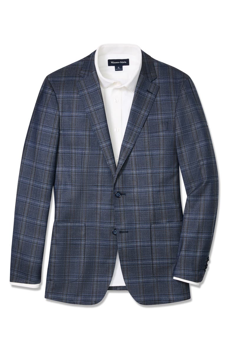 Mizzen+Main Lavelle Trim Fit Blue Plaid Wool Sport Coat, Alternate, color, Navy Multi Windowpane