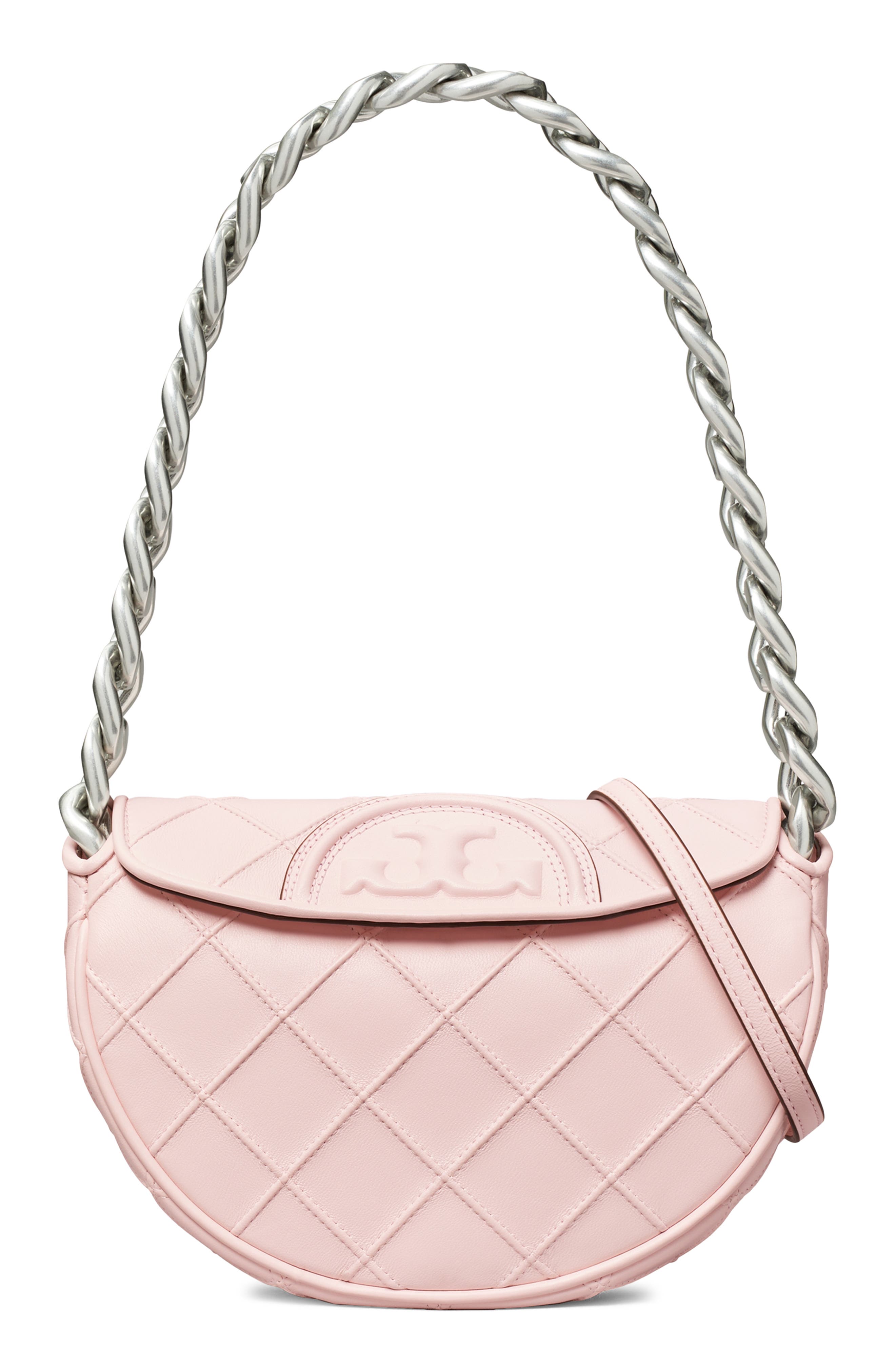 Tory Burch Mini Fleming Soft Crescent Shoulder Bag, Main, color, Pale Pink