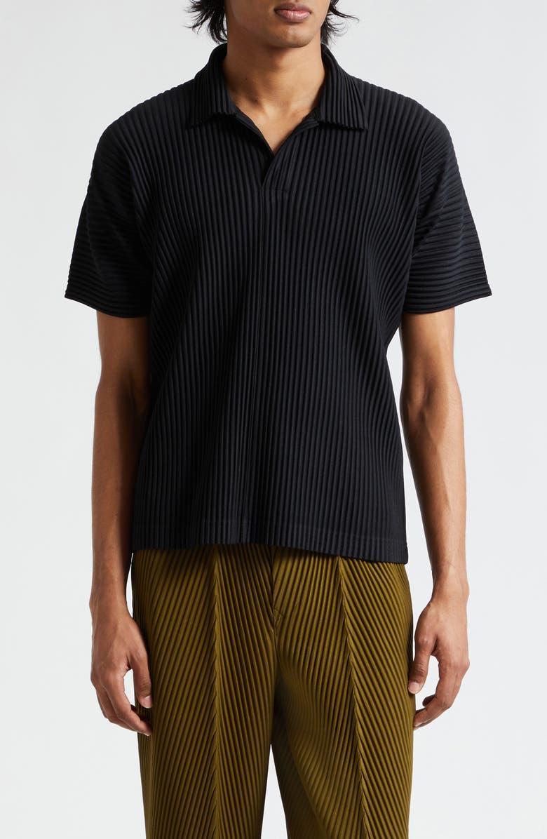 Homme Plissé Issey Miyake Basics Pleated Polo, Main, color, Black