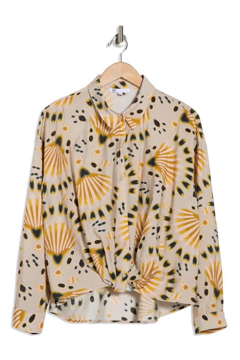 Long Sleeve Twist Front Button-Up Shirt, Main, color, MINT