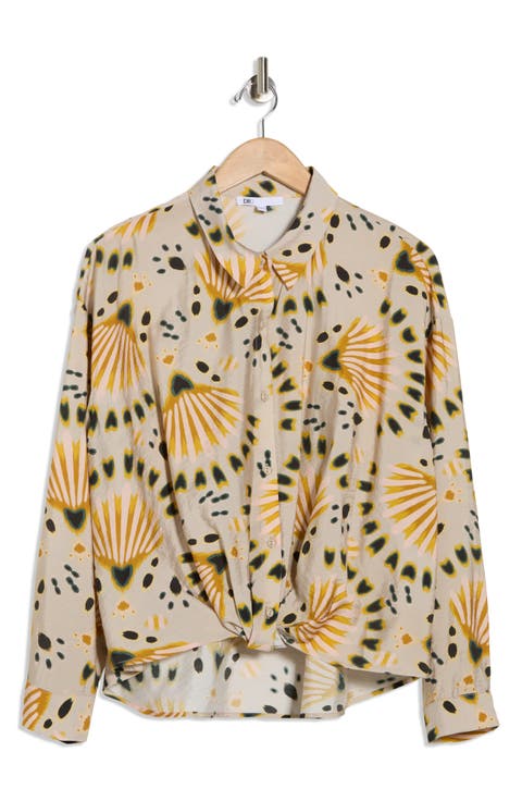 Long Sleeve Twist Front Button-Up Shirt