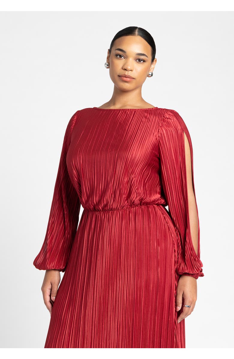 ELOQUII Plisse Open Sleeve Dress, Alternate, color, Biking Red
