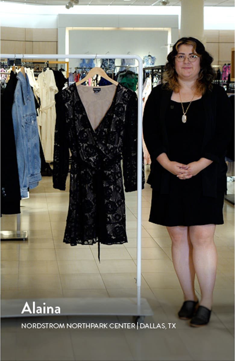 Fly Away Long Sleeve Lace Faux Wrap Dress, sales video thumbnail