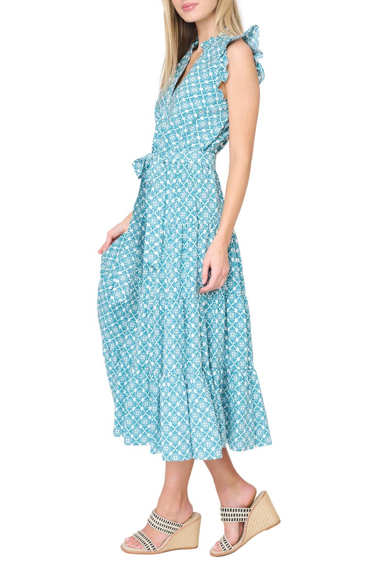 Dianthus Sleeveless Maxi Dress, Alternate, color, TEAL LEAF TILE