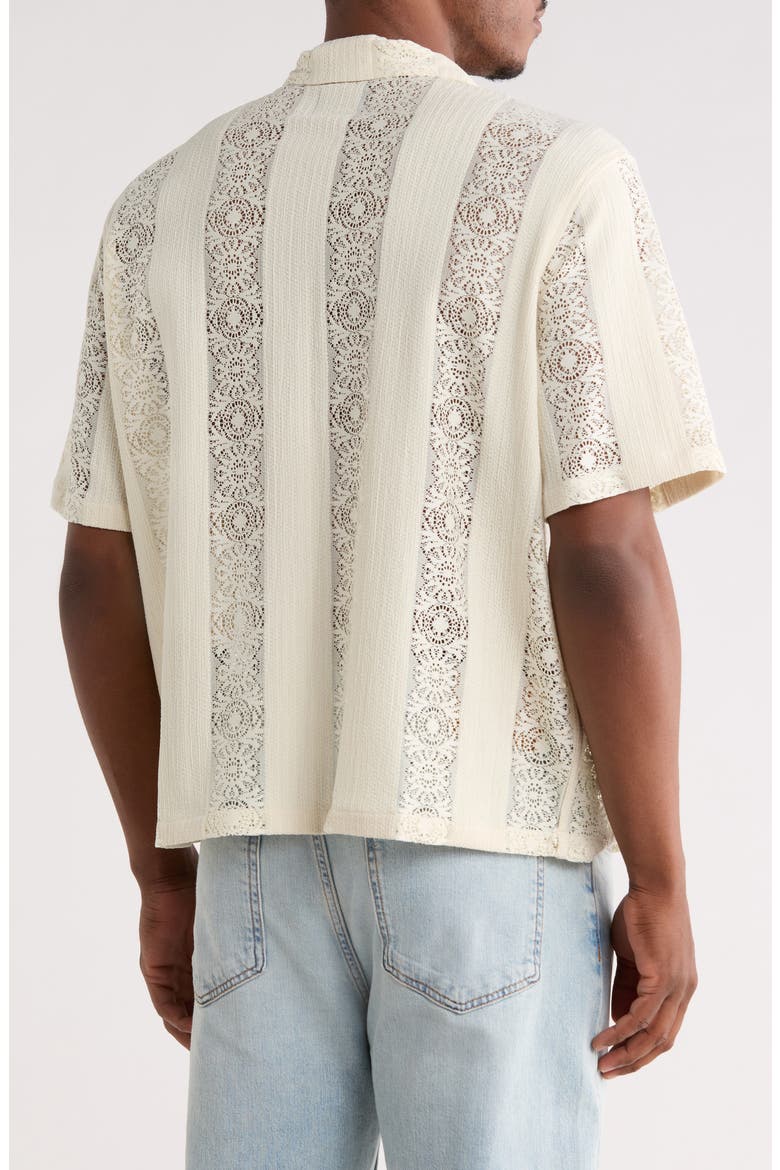 Dexter Lace Panel Button-Up Camp Shirt, Alternate, color, TAN