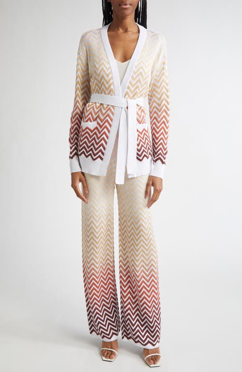 Missoni Gradient Chevron Stripe Belted Cardigan In Brown