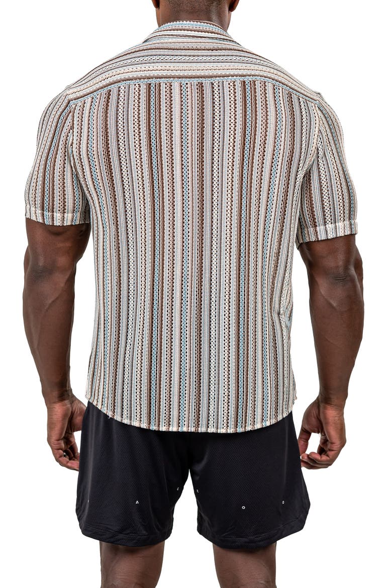 Marthy Knit Short Sleeve Button-Up Shirt, Alternate, color, BROWN