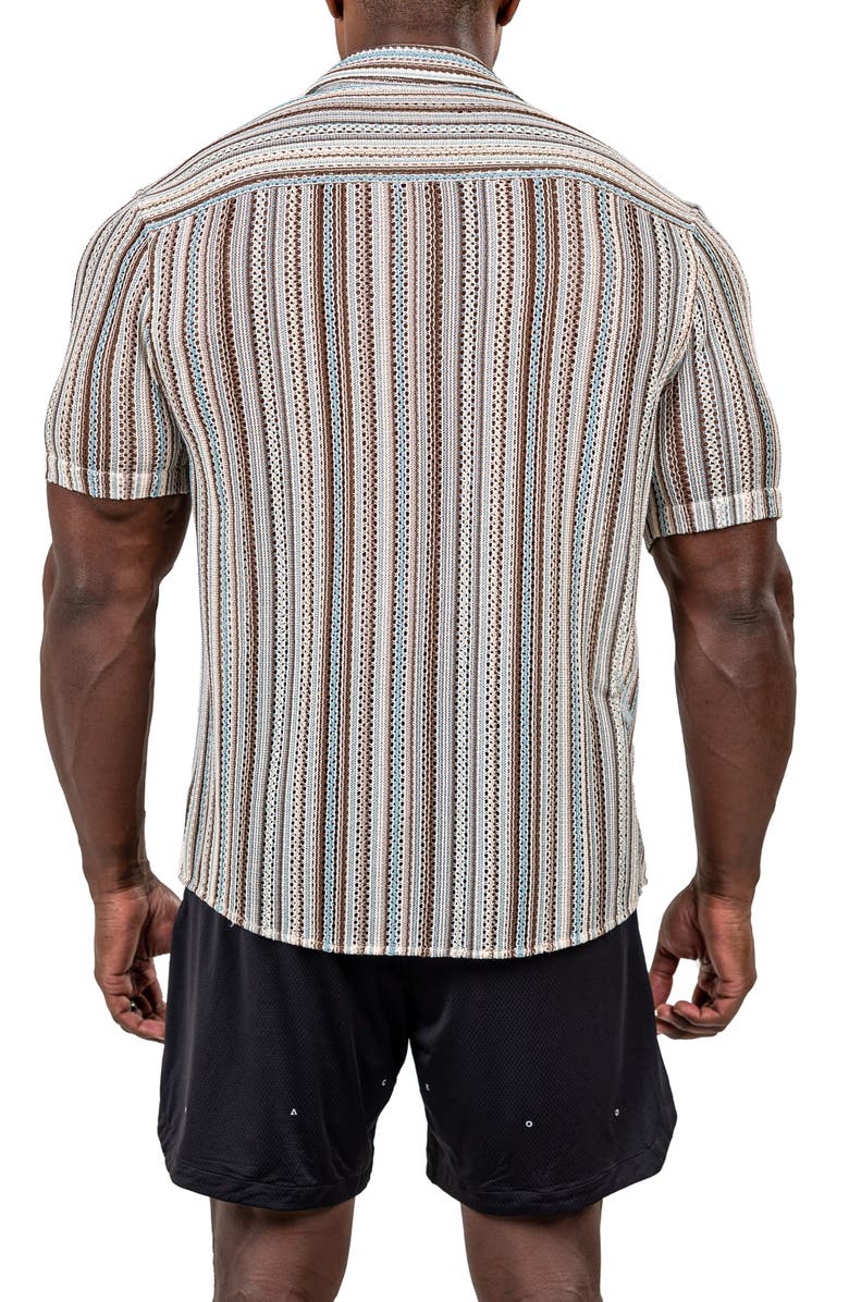 Maceoo Marthy Knit Short Sleeve Button-Up Shirt, Alternate, color, Brown