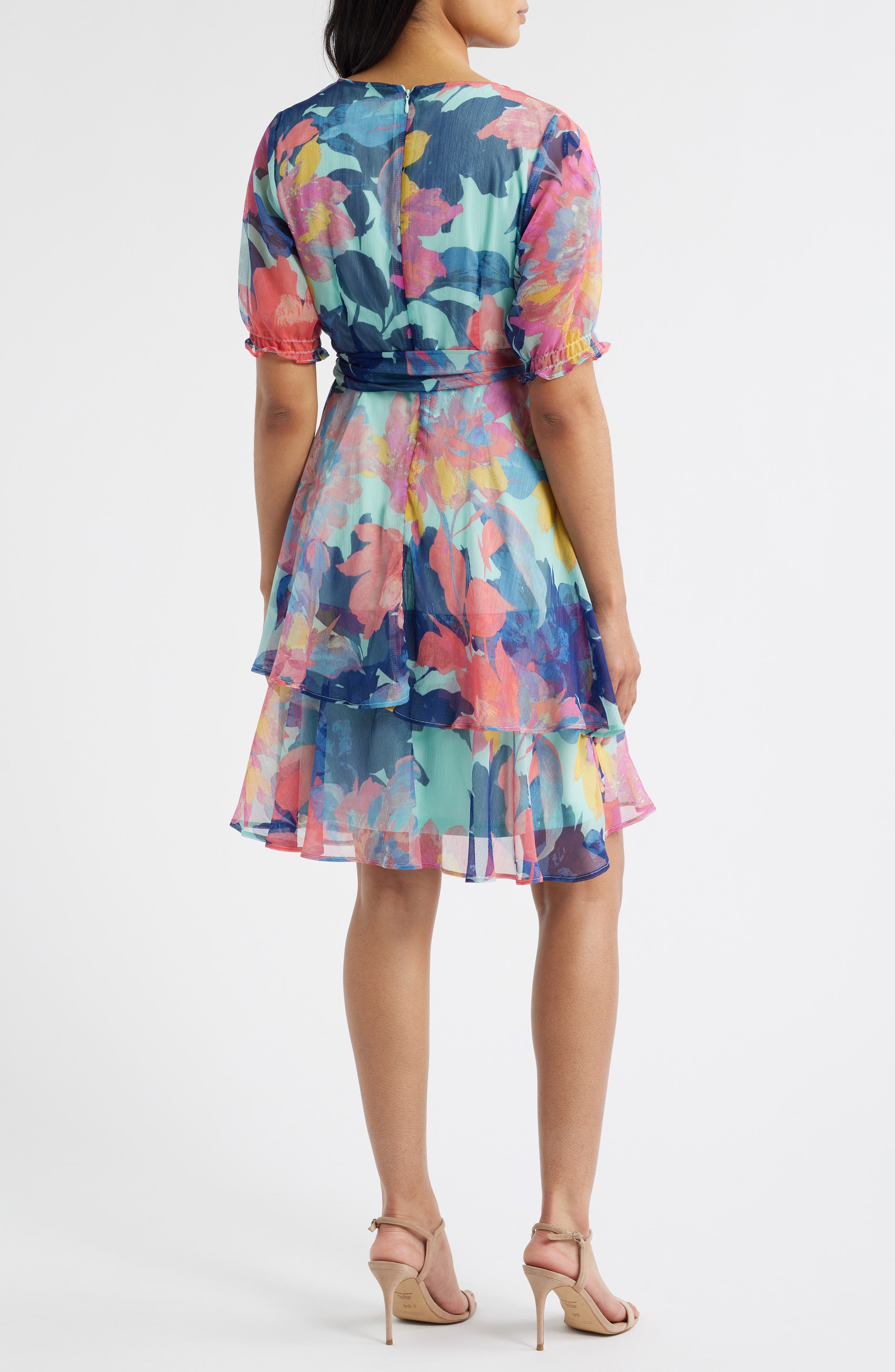 Floral Shadow Stripe Short Sleeve Faux Wrap Dress (Women) | Nordstrom