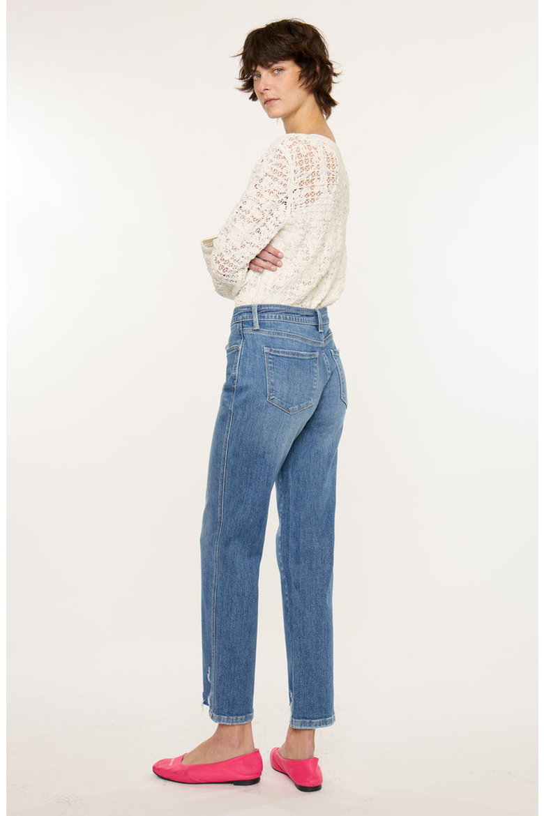 Ivorie Mid Rise Crop Straight Jeans, Alternate, color, Medium Wash