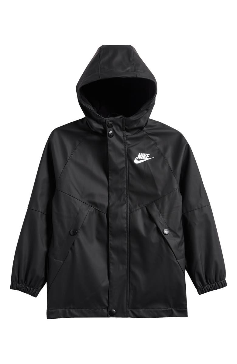 Nike Kids' Hooded Fleece Lined Rain Jacket, Main, color, Black