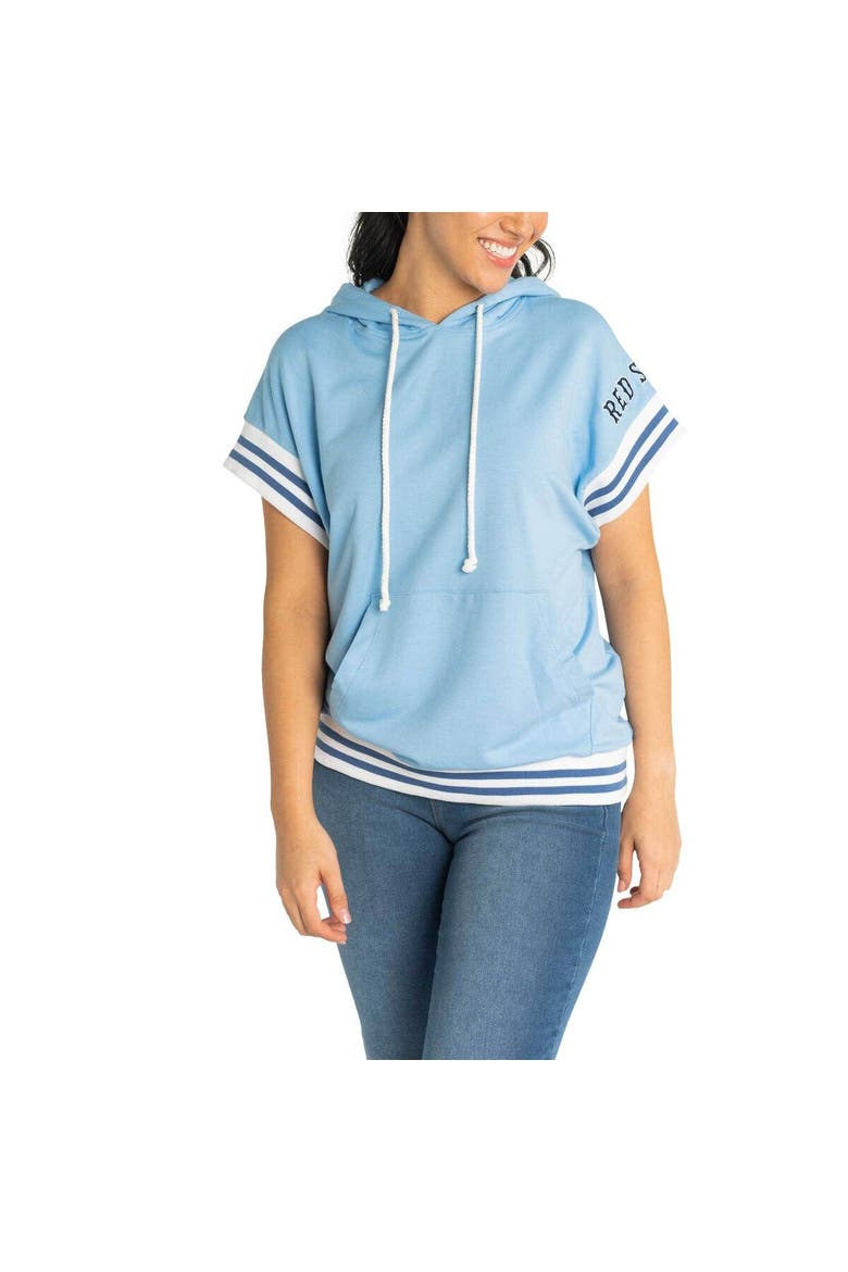Women's Lusso  Light Blue Boston Red Sox Mabel Tri-Blend Short Sleeve Pullover Hoodie, Alternate, color, Light Blue