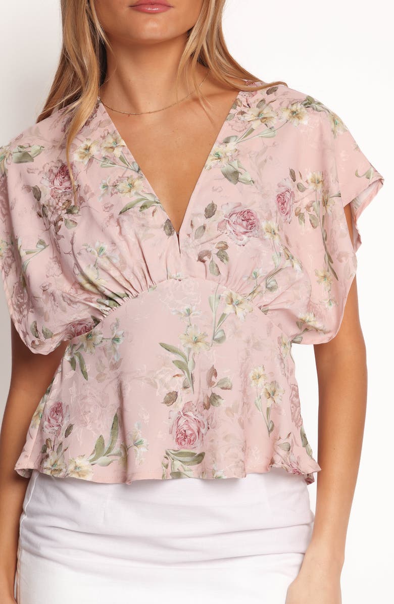 Petal & Pup Ricki Floral Empire Waist Satin Top, Alternate, color, 