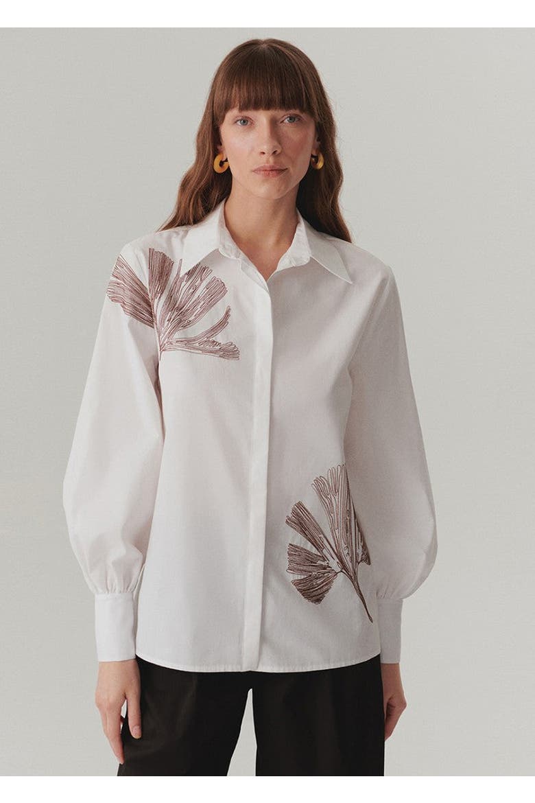 Ayla Floral Stitch Shirt, Main, color, BONE