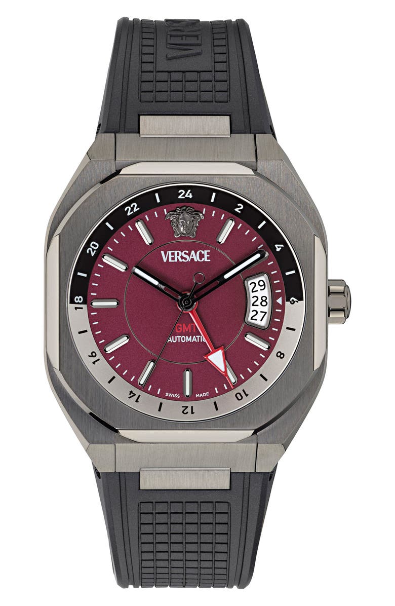 Versace V-Contempo GMT Silicone Strap Watch, 40mm, Main, color, Ip Gunmetal