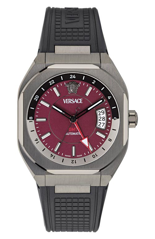 Versace Men's Swiss Automatic V-contempo Gmt Black Tpu Strap Watch 40x48mm In Ip Gunmetal