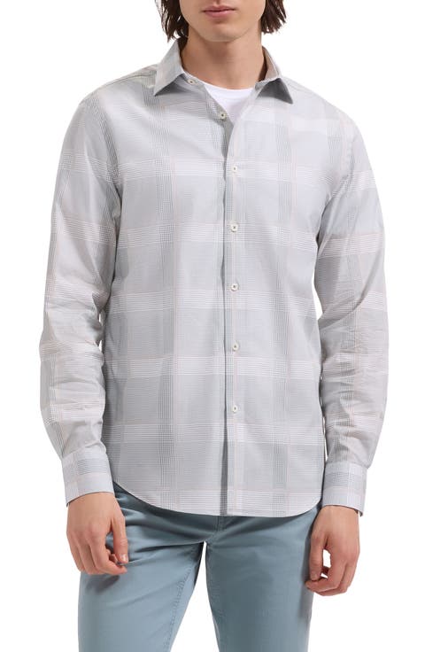 Axel Shaped Fit Glen Plaid Stretch Cotton Button-Up Shirt