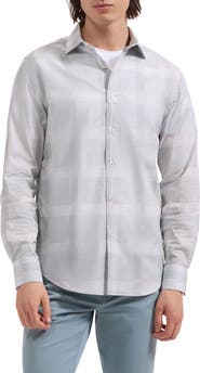 Bugatchi Axel Shaped Fit Glen Plaid Stretch Cotton Button-Up Shirt