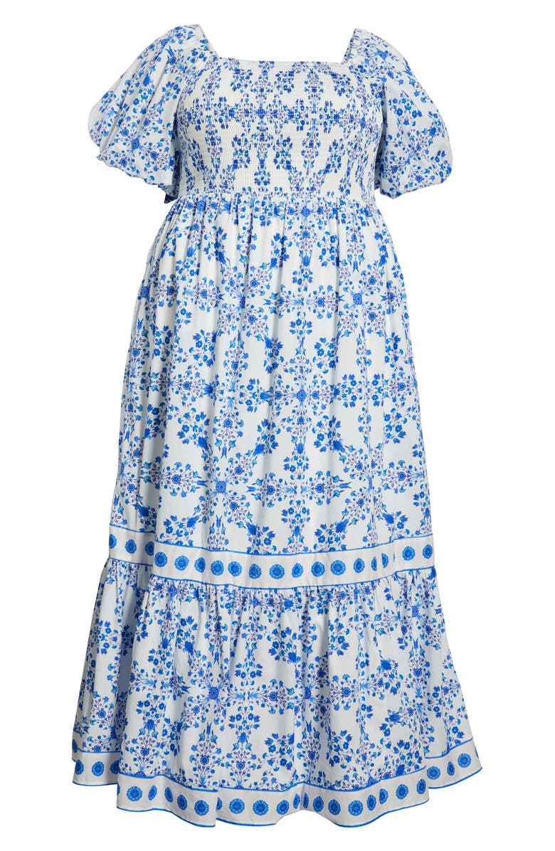 SUGARLIPS Vera Floral Smocked Maxi Dress, Alternate, color, White/ Blue