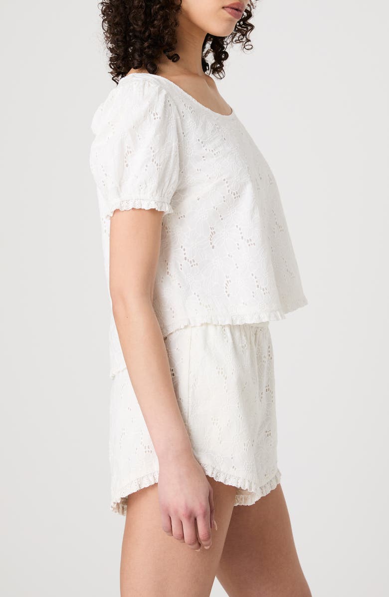 French Connection Eyelet Puff Sleeve Cotton Top, Alternate, color, 