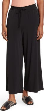 Ellen Tracy Palm Outline Smocked Crop Pants