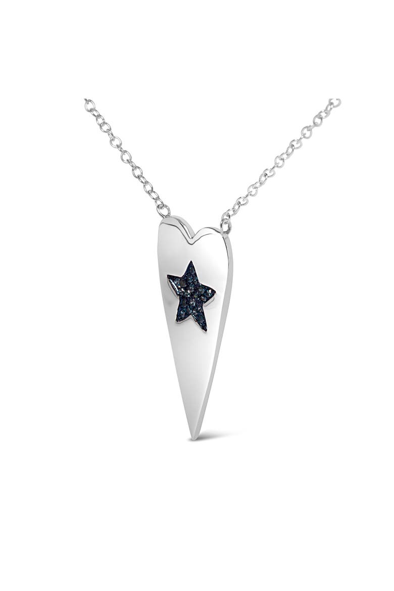 .925 Sterling Silver Blue Diamond Heart with Star Pendant Necklace, Alternate, color, Silver