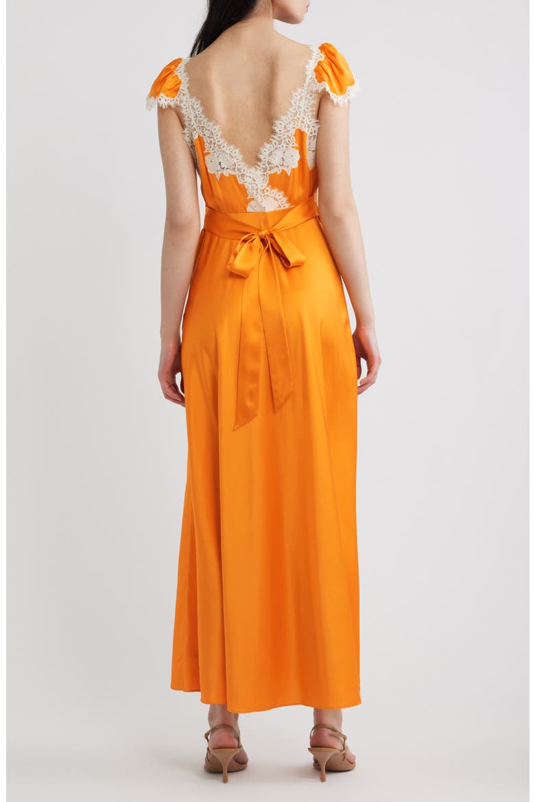 Fiona Lace Trim Silk Blend Maxi Dress, Alternate, color, TANGERINE