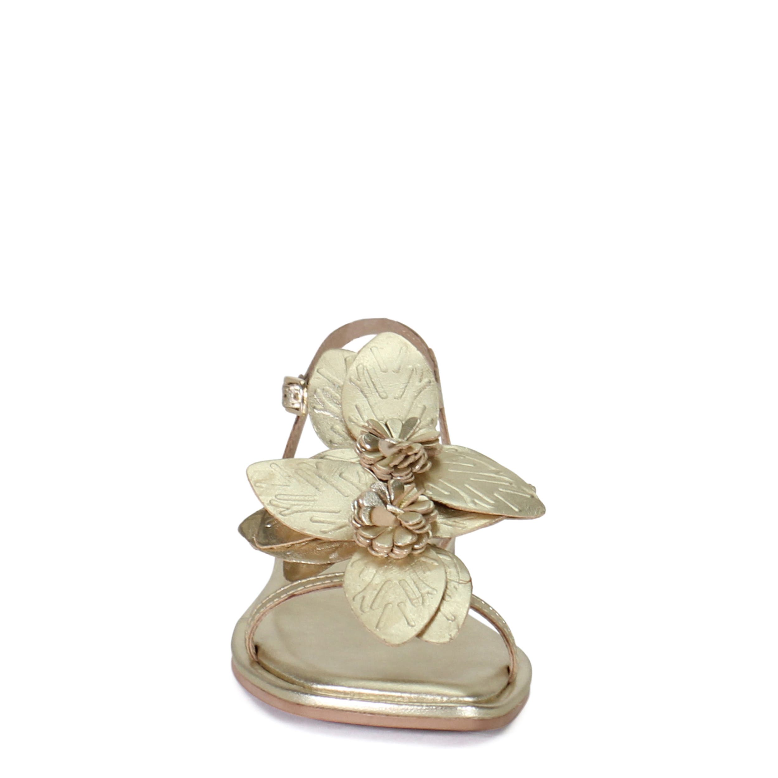 Diba True PER SHING Leather Floral Flat Dress Sandal, Alternate, color, Gold