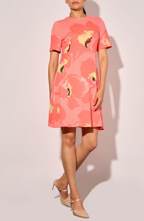 Ming Wang Floral Jacquard Knit A-line Dress In Pink