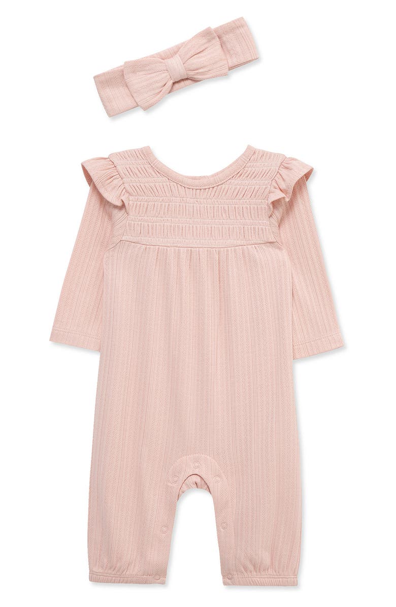 Little Me Ruffle Romper & Headband Set, Main, color, Medium Pink