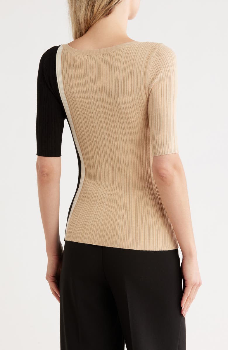 T Tahari Colorblock Elbow Sleeve Ribbed Sweater, Alternate, color, 