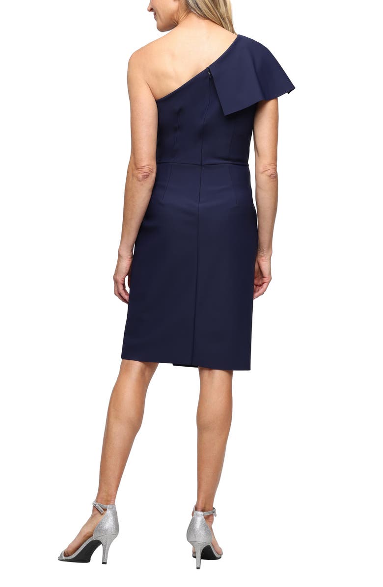 Alex Evenings Pleated One-Shoulder Cocktail Dress, Alternate, color, Navy
