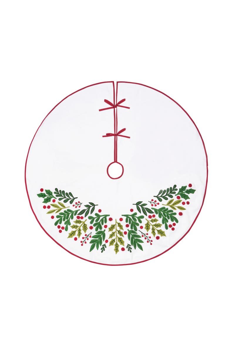 C&F Home Botanical Holly Leaves & Berries 100% Cotton Christmas Tree Skirt 54", Main, color, Green