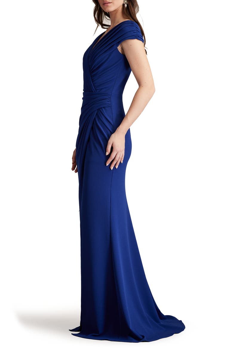 Pleated Crepe Trumpet Gown, Alternate, color, MIDNIGHT
