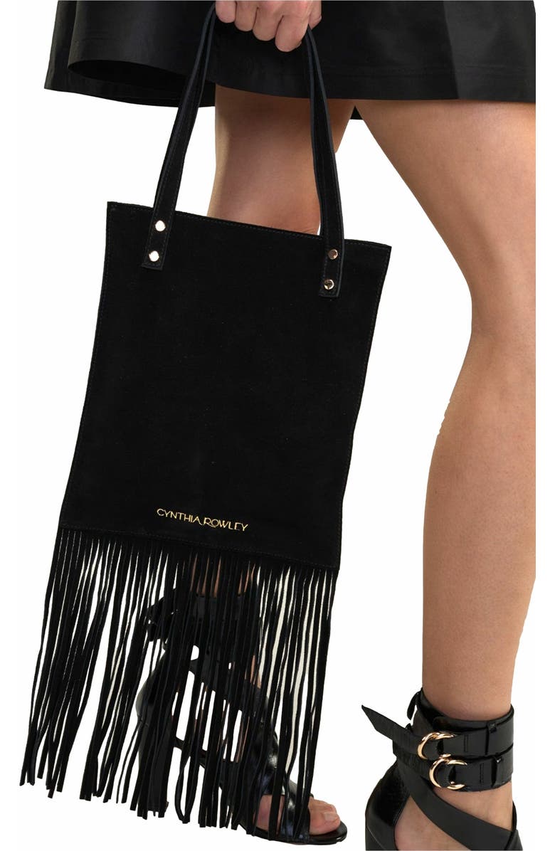 Cynthia Rowley Felicity Fringe Suede Tote, Alternate, color, Black