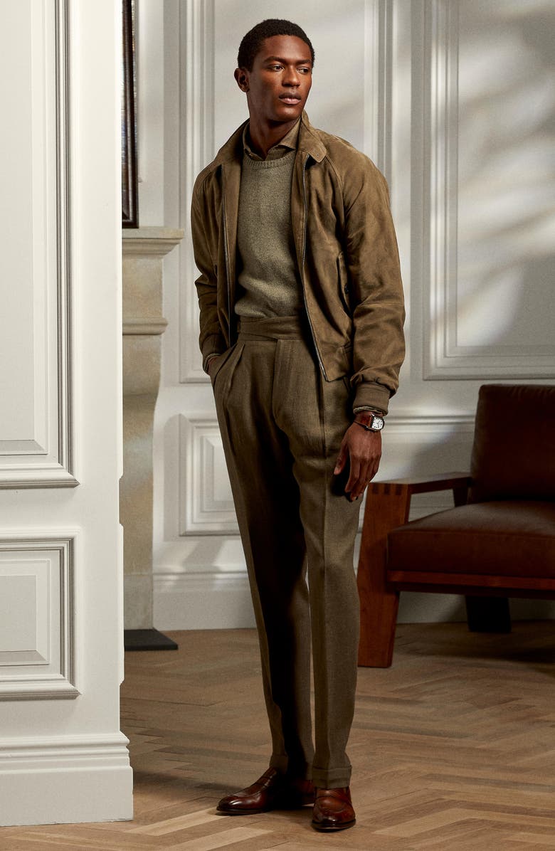 Ralph Lauren Purple Label Torrence Suede Bomber Jacket, Alternate, color,