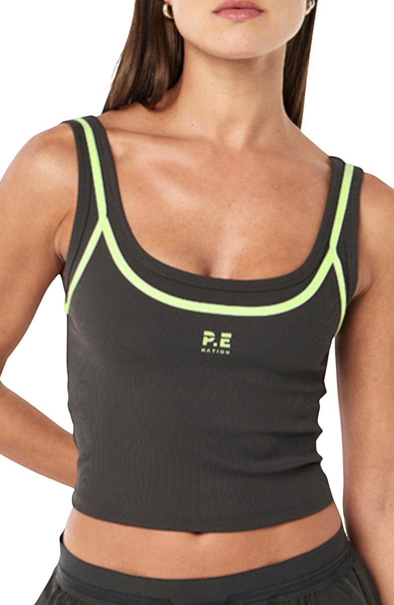 P.E Nation Forward Crop Tank, Main, color, Caviar/ Washed Lime