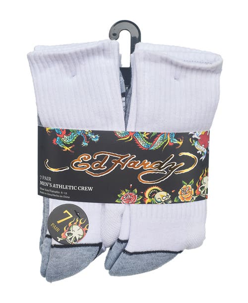 Ed Hardy Athletic Half Cushion Crew Sock 7-pack In White