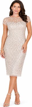 LARA New York 3D Applique Midi Dress with Cap Sleeves