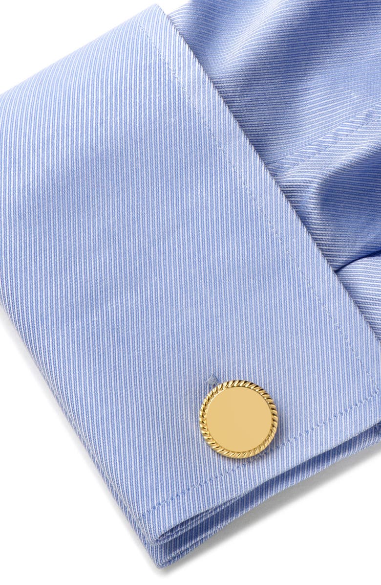 Cufflinks, Inc. Engravable Round Rope Border 14K Gold Plated Cuff Links, Alternate, color, Gold