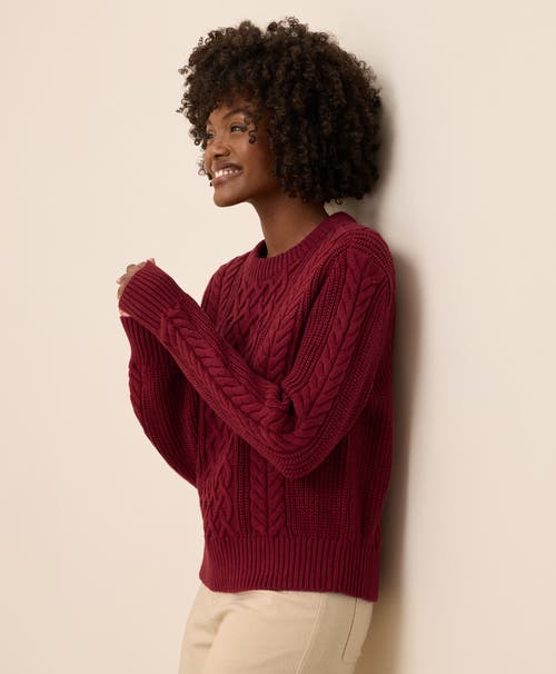 Pact Organic Cotton Cable Knit Crew Sweater In Red