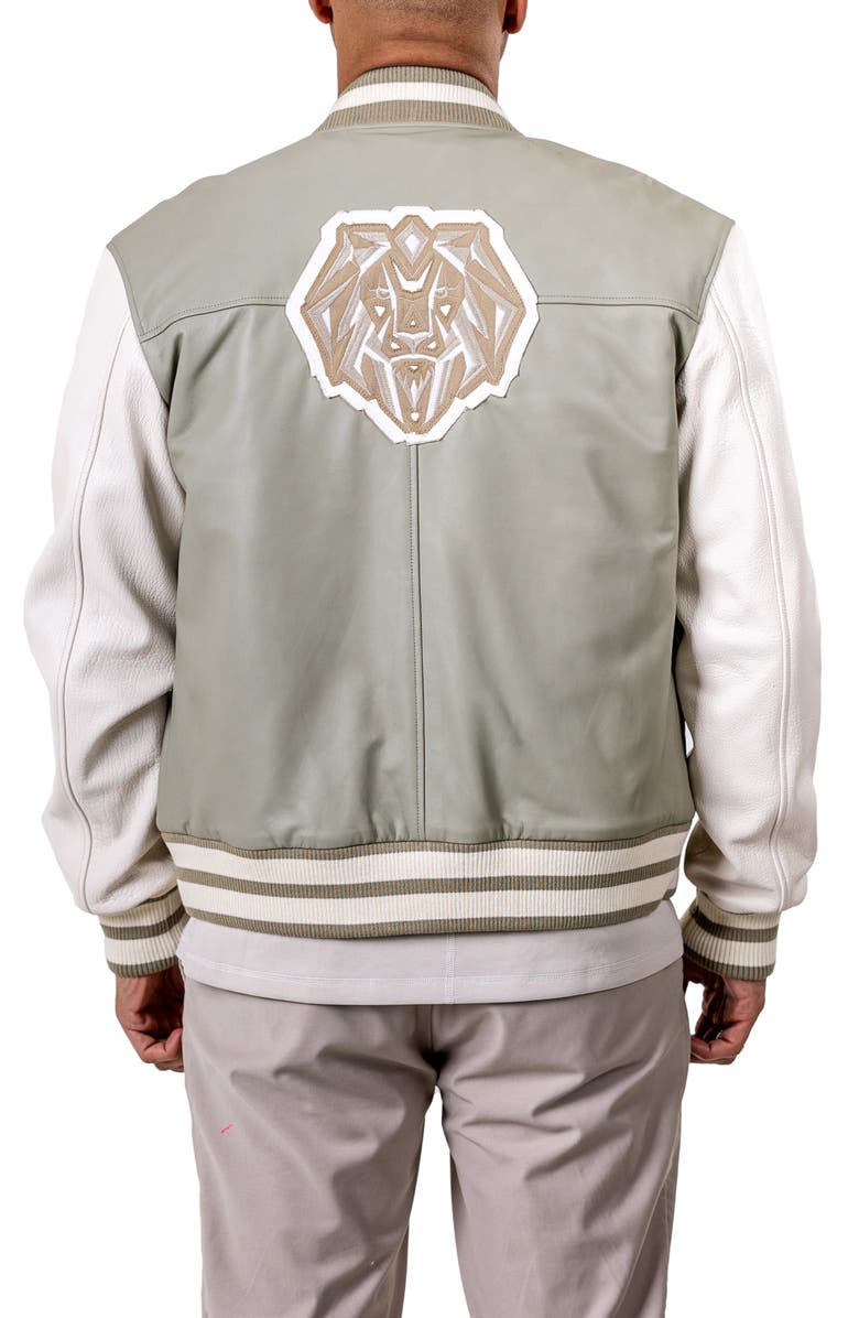 Maceoo Ascension Lambskin Leather Varsity Jacket, Alternate, color, Green