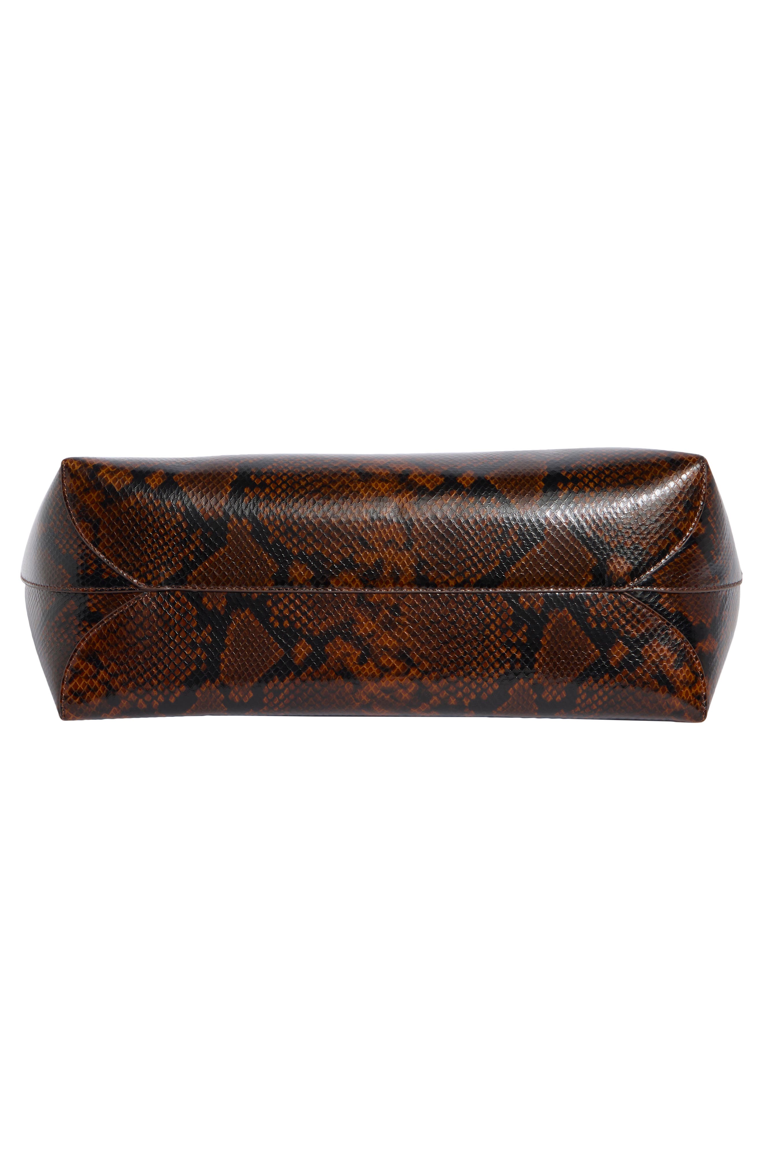 Angel Snakeskin Embossed Leather Shopper, Alternate, color, BROWN