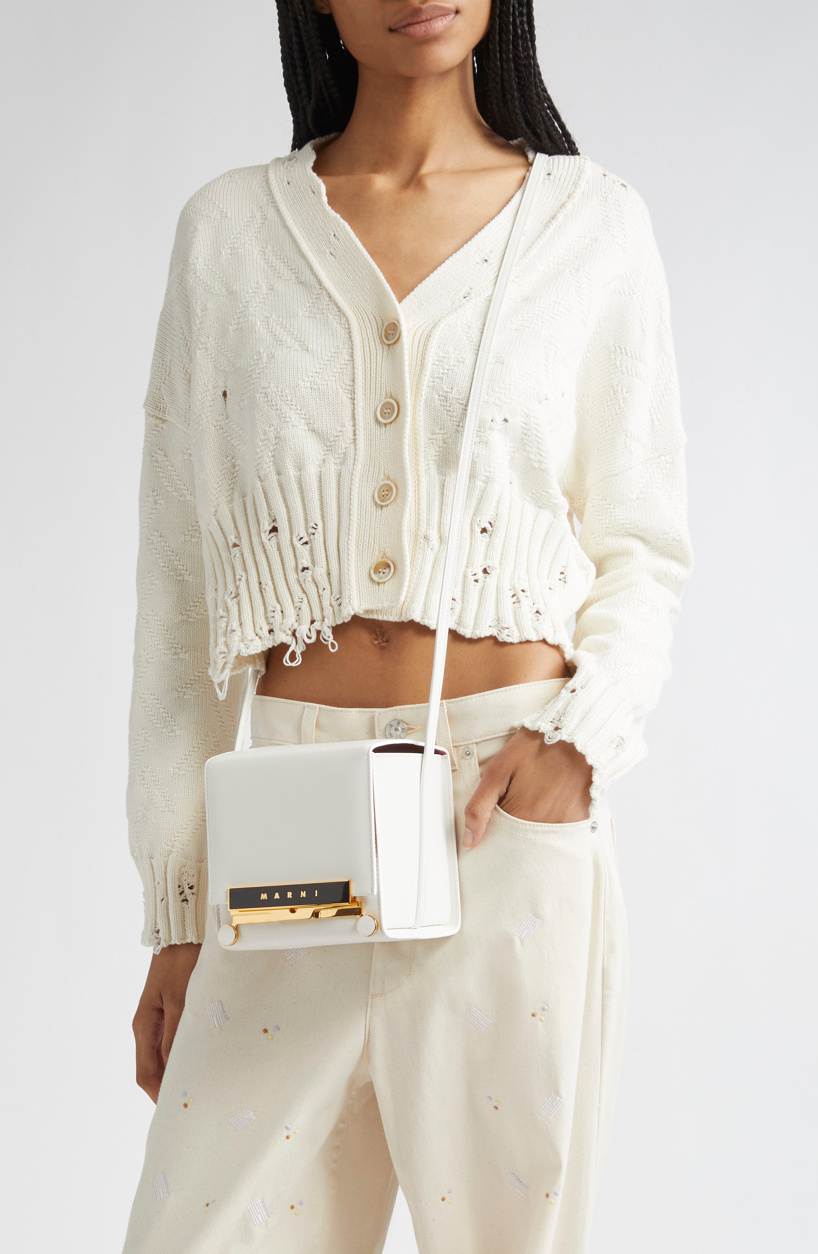 Marni Small VHS Cubo Leather Shoulder Bag, Alternate, color, Lily/ White
